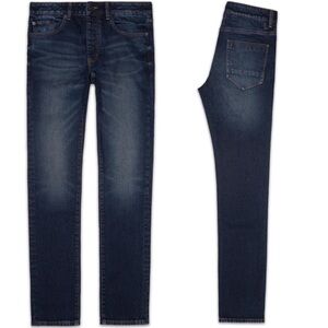 NEW Six Week Residency Indigo Blue Skinny Jeans Size 31‎ Denim Leather Patch